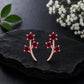925 Sterling Silver Red CZ Leaf Stud Earrings, Botanical Floral Design, Ruby Red Stones