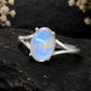925 Sterling Silver Oval Moonstone Ring, Natural Blue Flash Solitaire Ring