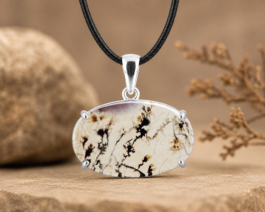 925 Sterling Silver Shazar Dendrite Agate Pendant, Natural Dendritic Agate Necklace, Gemstone Pendant, Handmade Nature Jewelry, Gift for Her