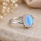 925 Sterling Silver Oval Moonstone Ring, Blue Flash, June Birthstone, Split Shank, Boho Style