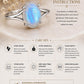 925 Sterling Silver Oval Moonstone Ring, Blue Flash, June Birthstone, Split Shank, Boho Style
