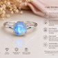 925 Sterling Silver Round Moonstone Ring, Natural Blue Flash Cabochon, Minimalist Solitaire, June Birthstone