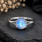925 Sterling Silver Round Moonstone Ring, Natural Blue Flash Cabochon, Minimalist Solitaire, June Birthstone