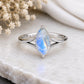 925 Sterling Silver Marquise Moonstone Ring, Natural Blue Flash Gemstone, Minimalist Solitaire, June Birthstone
