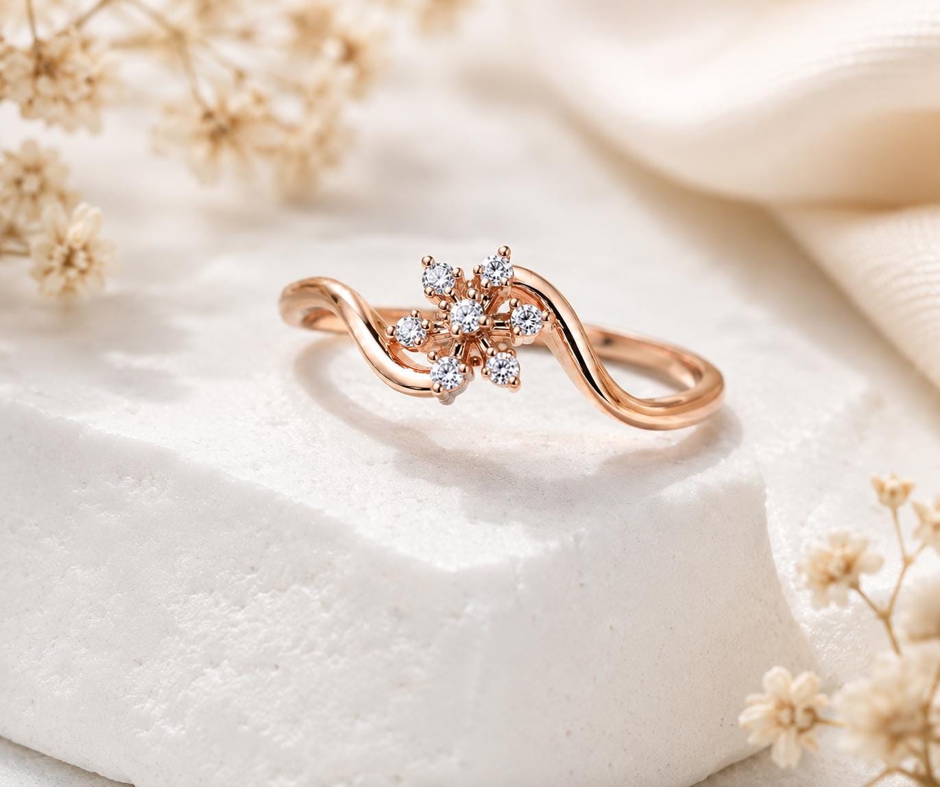 925 Sterling Silver Moissanite Snowflake Ring, Minimalist Nature Stacking Ring