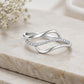 925 Sterling Silver Wave Ring, PavÃ© Cubic Zirconia, Minimalist Stacking Band