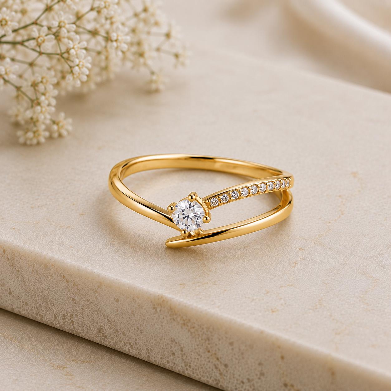 925 Sterling Silver Solitaire Ring, CZ Engagement, Minimalist Stacking Band, Crossover Design