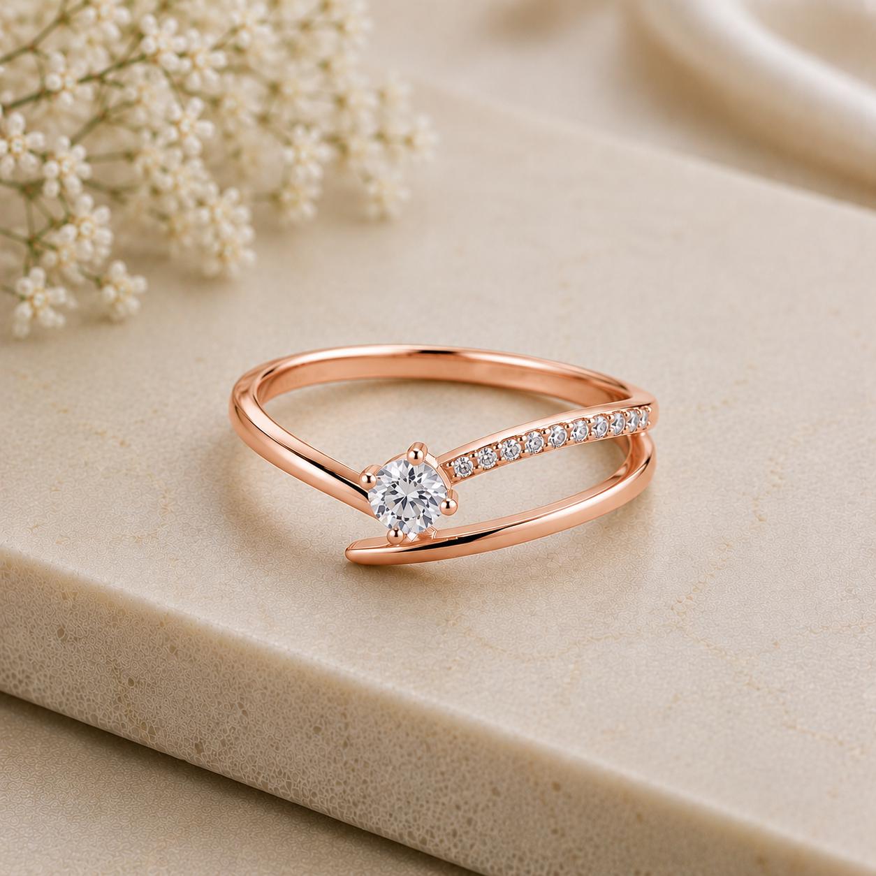 925 Sterling Silver Solitaire Ring, CZ Engagement, Minimalist Stacking Band, Crossover Design