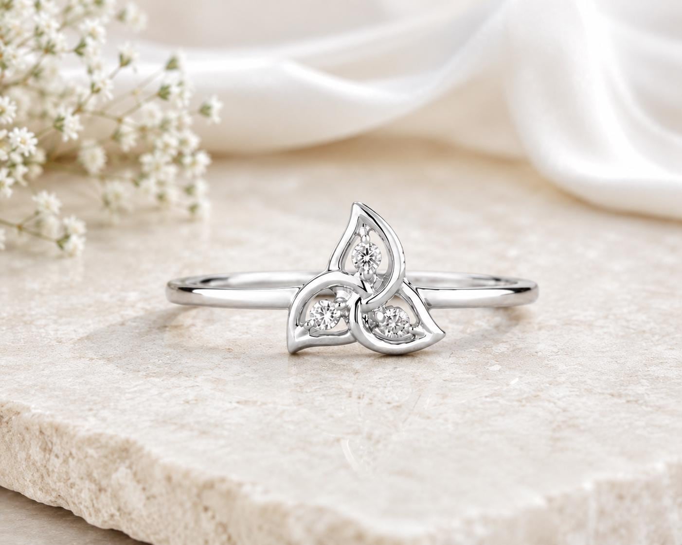 925 Sterling Silver Celtic Trinity Knot Ring, CZ Ring, Minimalist Promise Ring, Cubic Zirconia Wedding Ring, Handmade Dainty Ring,