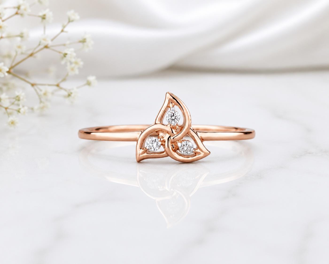 925 Sterling Silver Celtic Trinity Knot Ring, CZ Ring, Minimalist Promise Ring, Cubic Zirconia Wedding Ring, Handmade Dainty Ring,