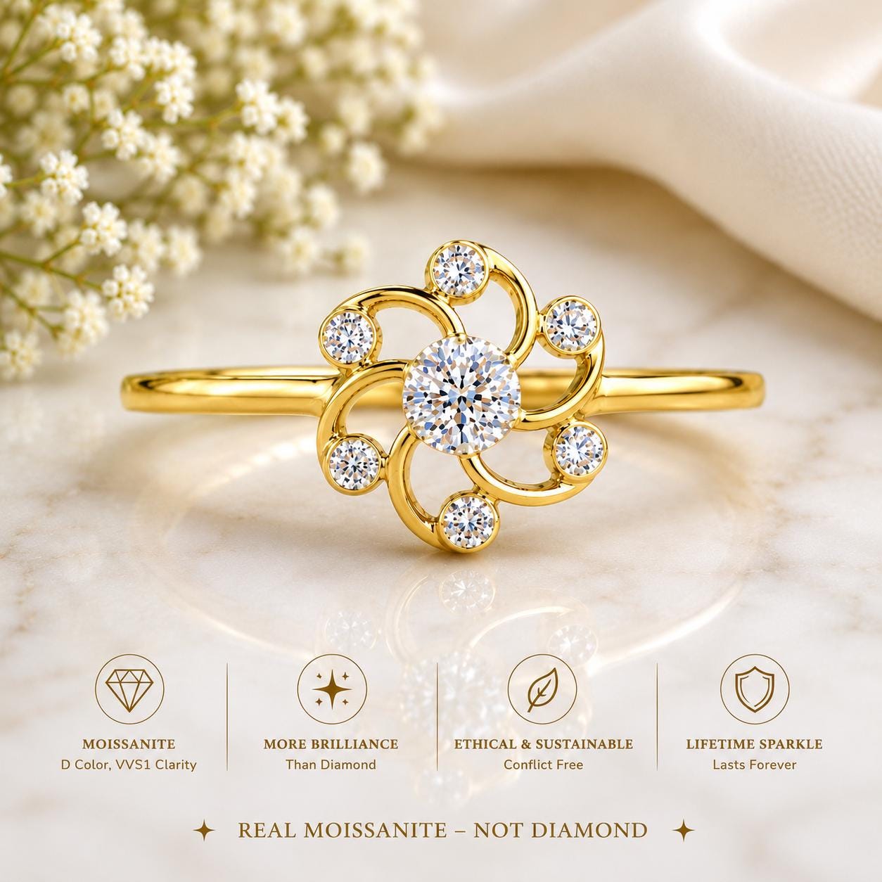 925 Sterling Silver Floral CZ Ring, Flower Cubic Zirconia Ring, Minimalist Silver Ring, Dainty Floral Ring, Nature Inspired Gift for Her