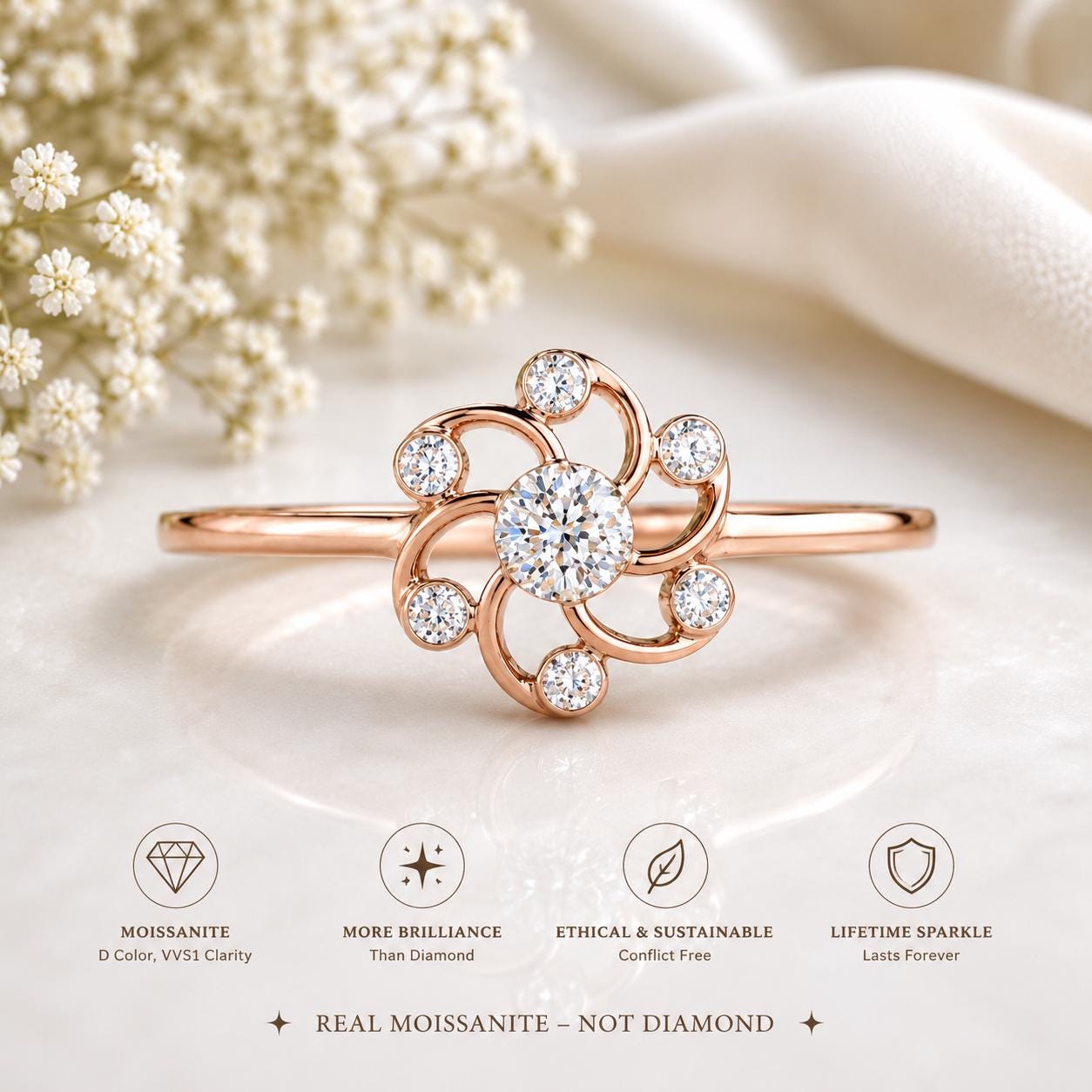925 Sterling Silver Floral CZ Ring, Flower Cubic Zirconia Ring, Minimalist Silver Ring, Dainty Floral Ring, Nature Inspired Gift for Her