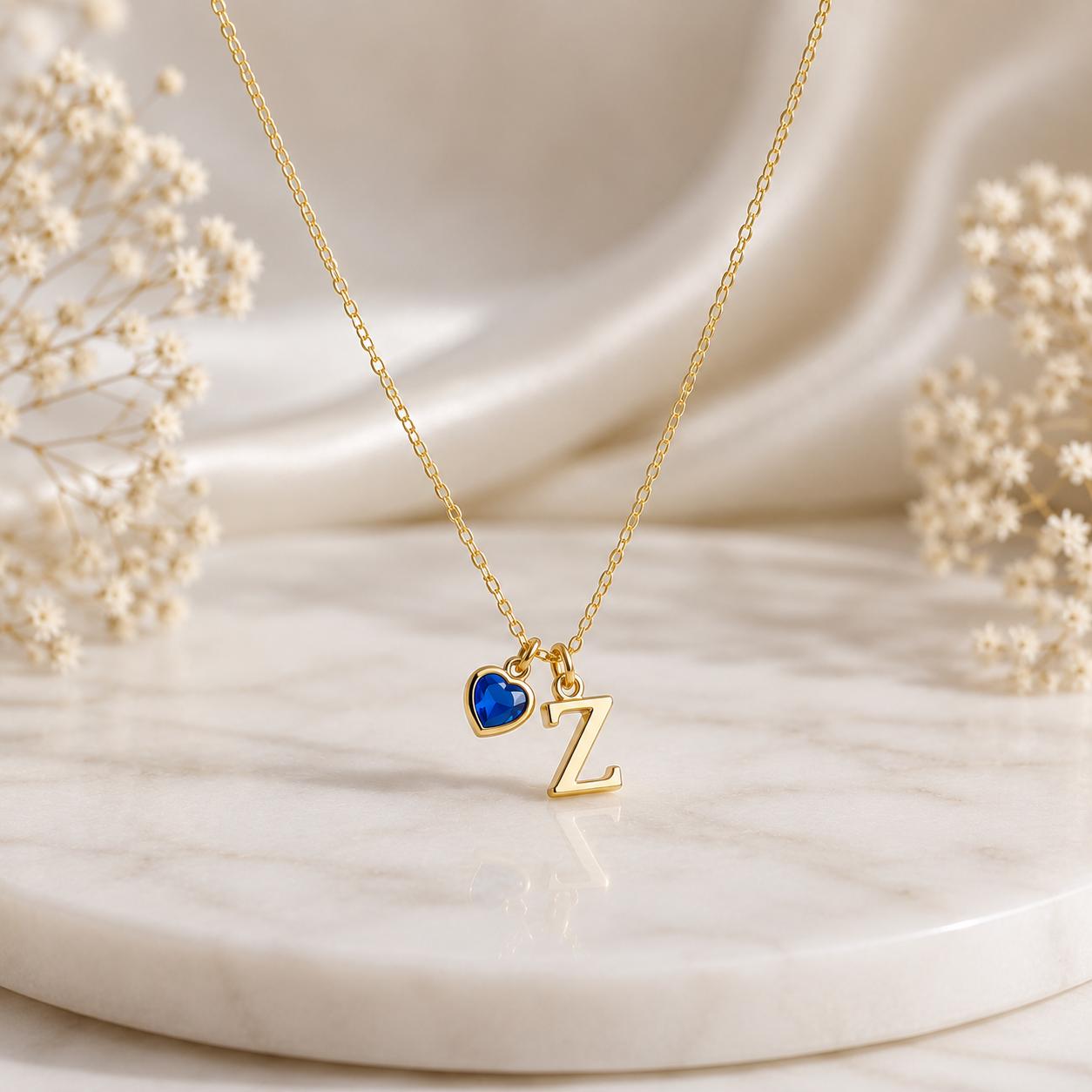 925 Sterling Silver Initial Necklace, Letter A Necklace with Heart CZ Charm, Personalized Name Necklace, Dainty Gold Necklace, Gift for Her