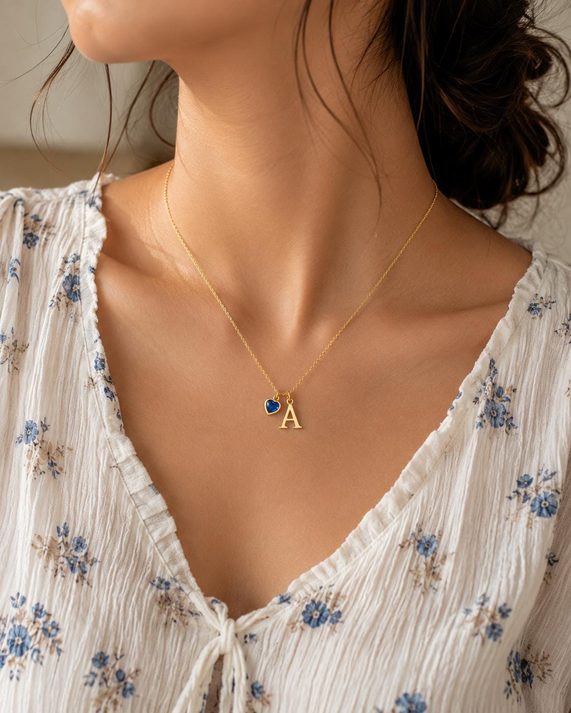 925 Sterling Silver Initial Necklace, Letter A Necklace with Heart CZ Charm, Personalized Name Necklace, Dainty Gold Necklace, Gift for Her