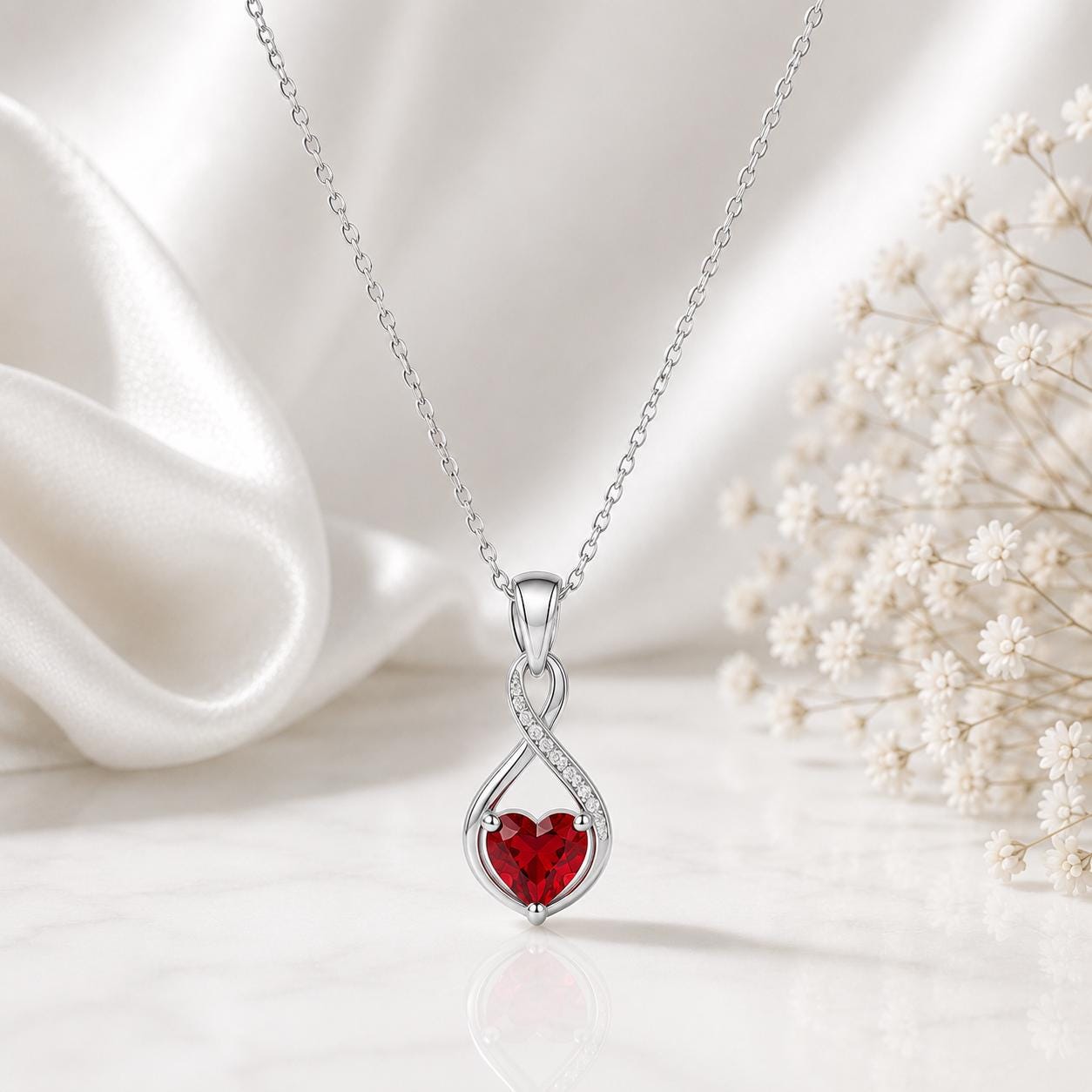 925 Sterling Silver Heart CZ Pendant Necklace, Infinity Heart Necklace, Red CZ Heart Pendant, Romantic Gift for Her, Valentine's Jewelry