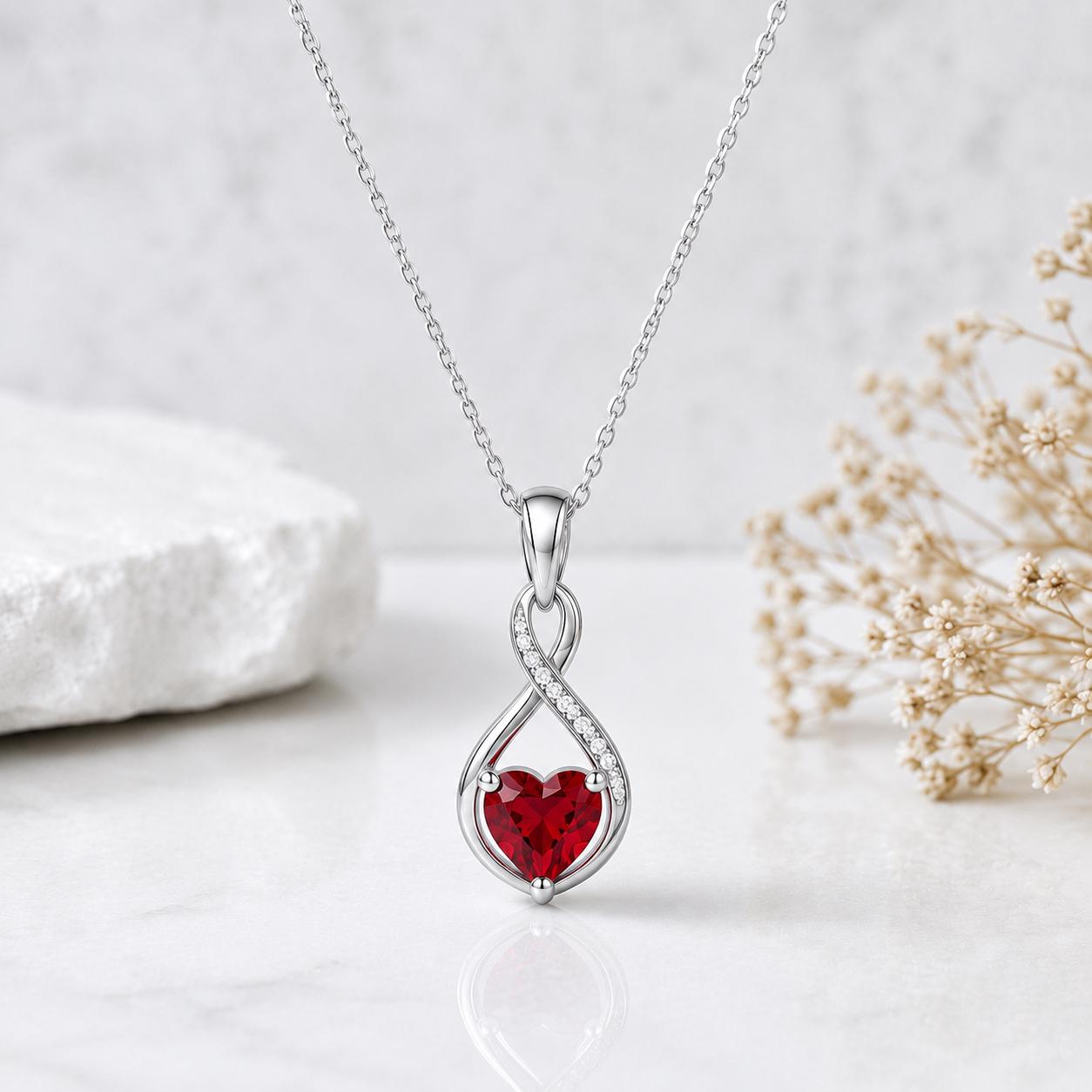 925 Sterling Silver Heart CZ Pendant Necklace, Infinity Heart Necklace, Red CZ Heart Pendant, Romantic Gift for Her, Valentine's Jewelry