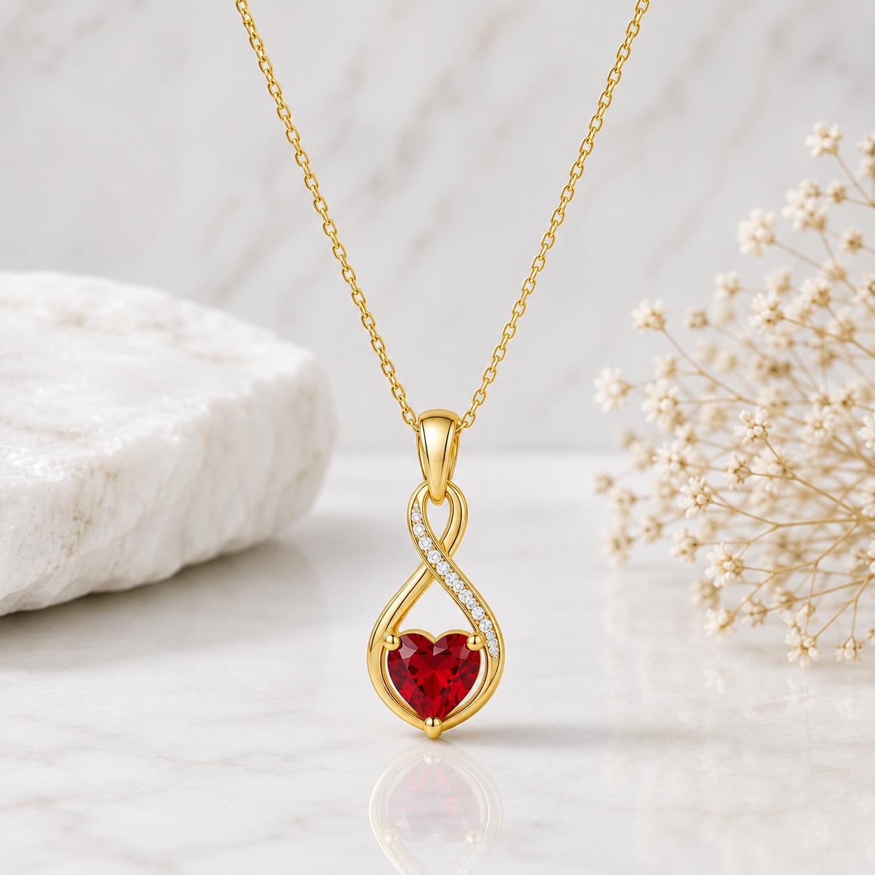 925 Sterling Silver Heart CZ Pendant Necklace, Infinity Heart Necklace, Red CZ Heart Pendant, Romantic Gift for Her, Valentine's Jewelry