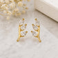 Sterling Silver Leaf Climber Earrings, Marquise CZ Botanical Vine Crawler