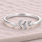 Sterling Silver Leaf Ring, Dainty Botanical Branch, CZ Stones, Minimalist Stackable Band