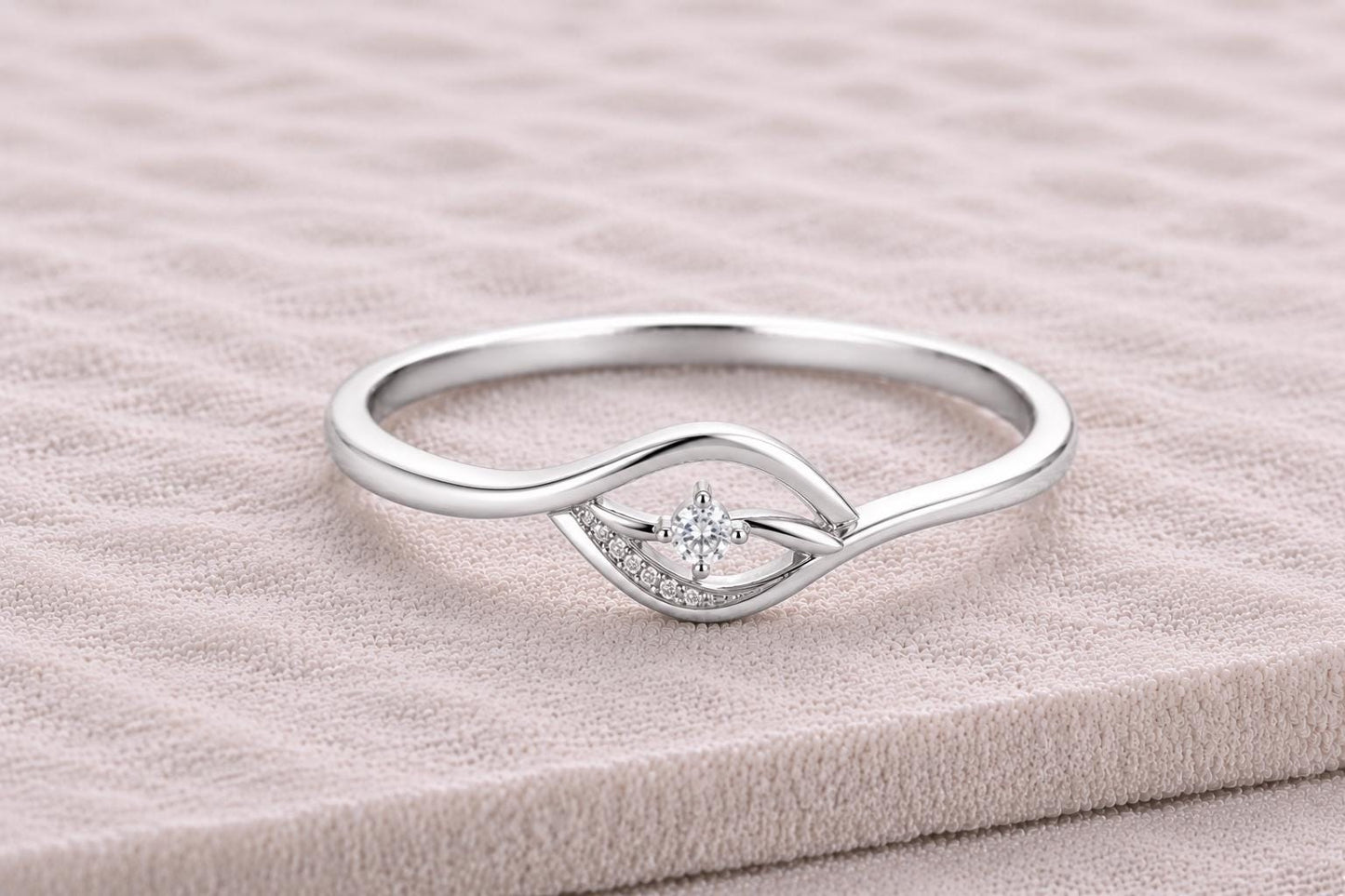 925 Sterling Silver Moissanite Evil Eye Ring, Minimalist Protection, Dainty Stackable Wedding Band