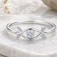 Sterling Silver Moissanite Evil Eye Ring, Leaf Accents, Minimalist Protection Band