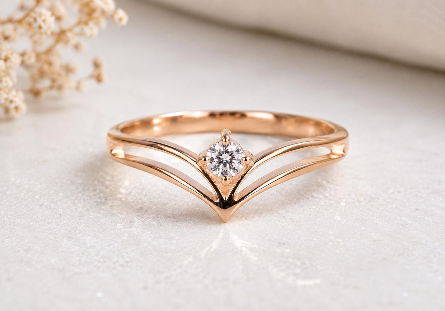925 Sterling Silver Moissanite Chevron Ring, Minimalist Promise Ring, Dainty Engagement Ring, V Shape Wedding Ring, Stackable Gift for Her