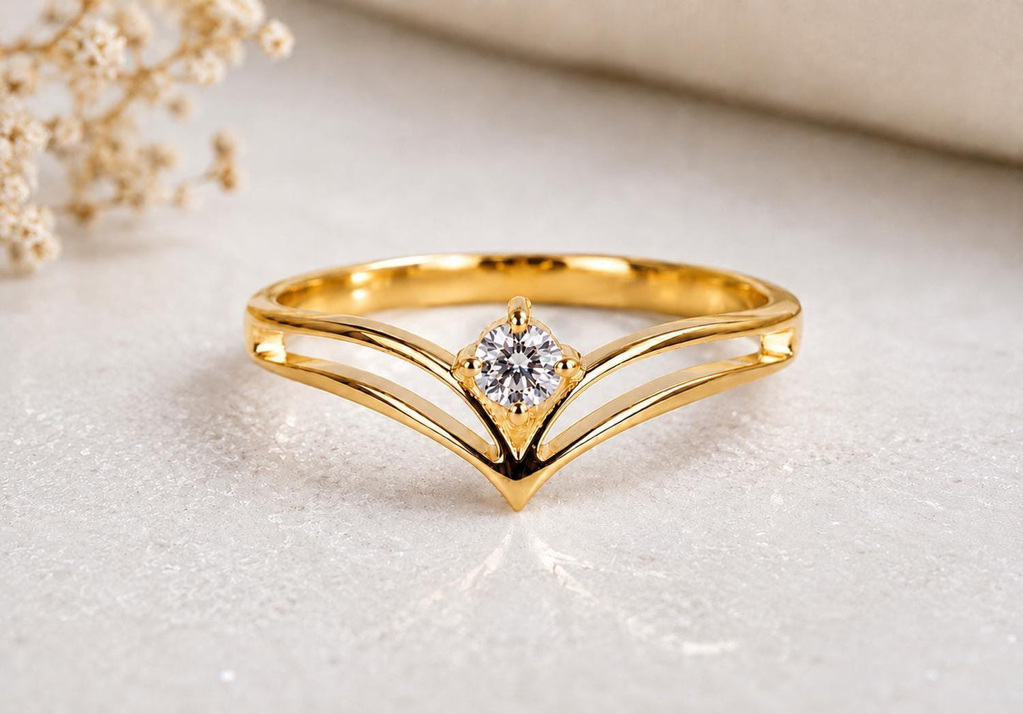 925 Sterling Silver Moissanite Chevron Ring, Minimalist Promise Ring, Dainty Engagement Ring, V Shape Wedding Ring, Stackable Gift for Her