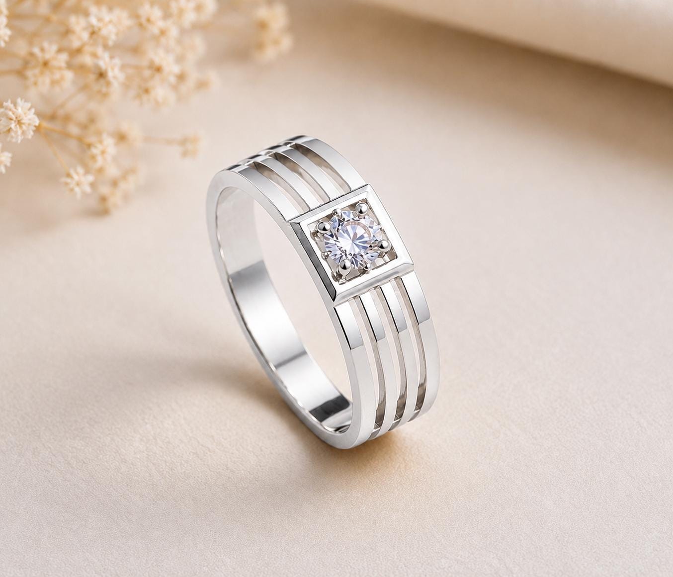 925 Sterling Silver Moissanite Men's Ring, Square Solitaire Ring, Modern Promise Ring, Minimalist Wedding Band, Gift for Him