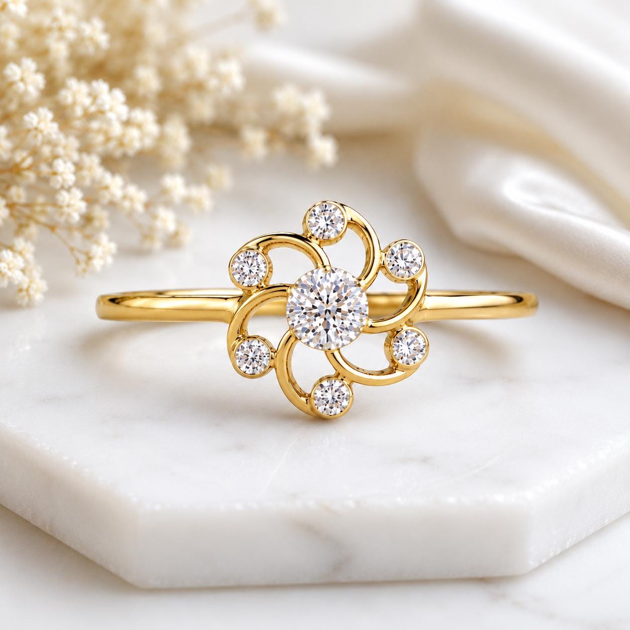 925 Sterling Silver Floral CZ Ring, Flower Cubic Zirconia Ring, Minimalist Silver Ring, Dainty Floral Ring, Nature Inspired Gift for Her