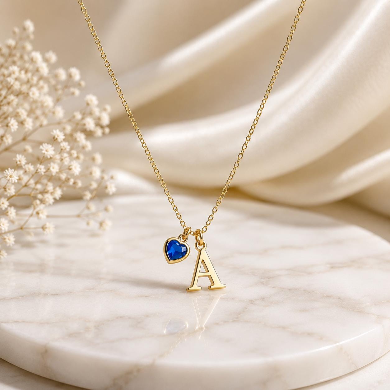 925 Sterling Silver Initial Necklace, Letter A Necklace with Heart CZ Charm, Personalized Name Necklace, Dainty Gold Necklace, Gift for Her