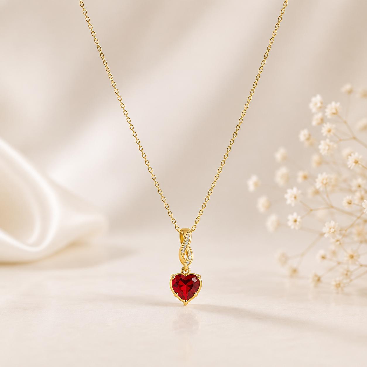 925 Sterling Silver Heart CZ Pendant Necklace, Gold Plated Red Heart Necklace, Dainty Love Necklace, Romantic Valentine's Jewelry