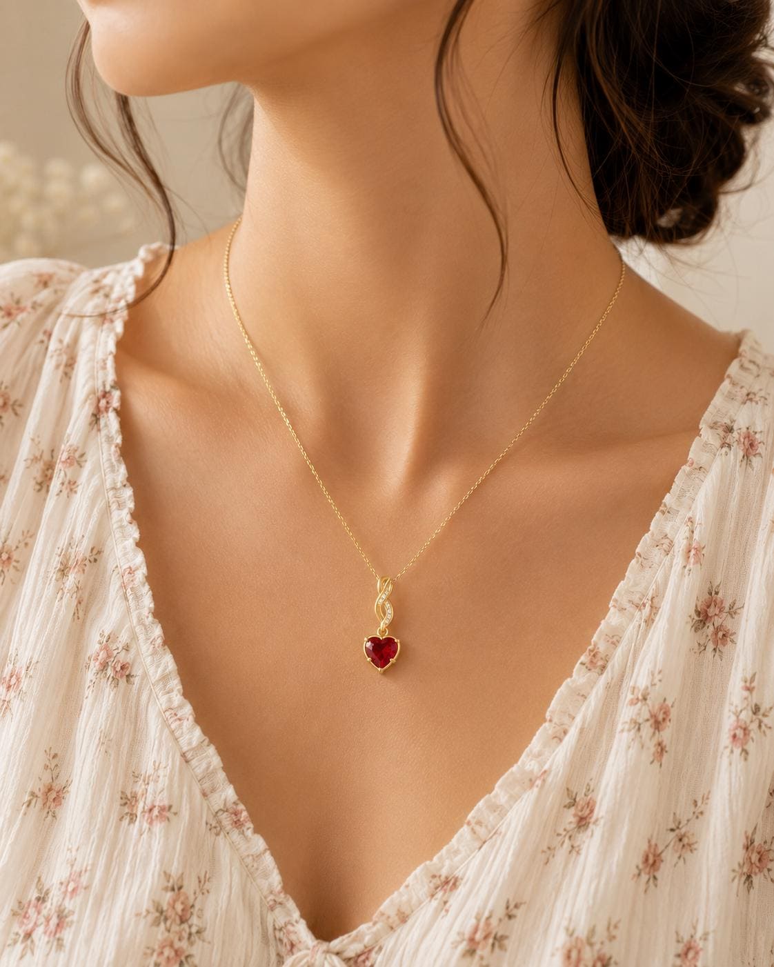 925 Sterling Silver Heart CZ Pendant Necklace, Gold Plated Red Heart Necklace, Dainty Love Necklace, Romantic Valentine's Jewelry